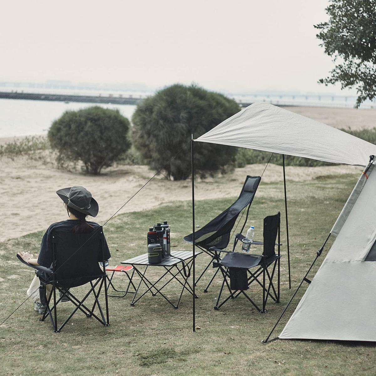 damei century folding camping chairs, for beach, lawn shown in use