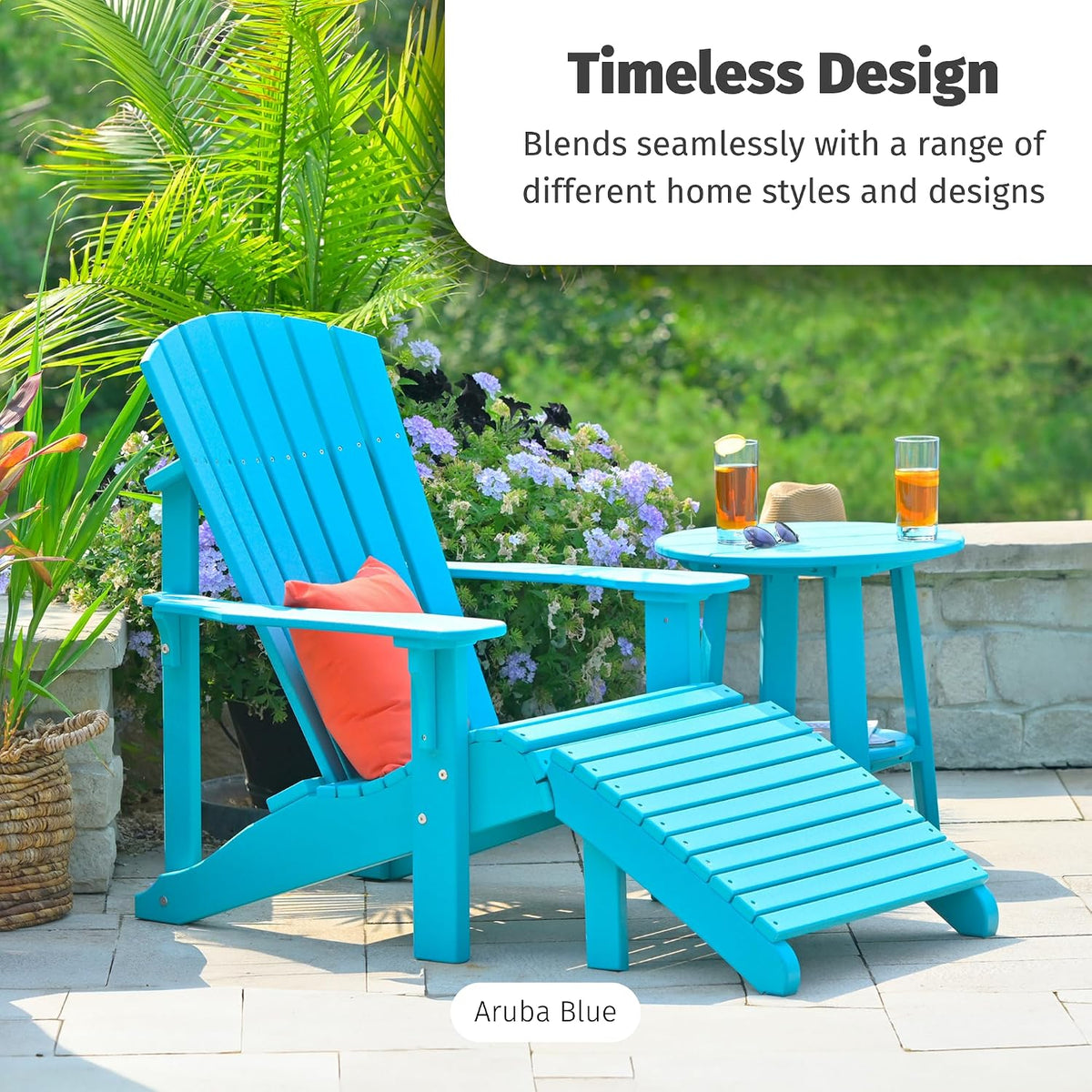 LuxCraft Plastic Poly Deluxe Adirondack Chair, Outdoor Patio Chair for Lawn and Garden - Amish Made in USA (Coastal Gray & Black)