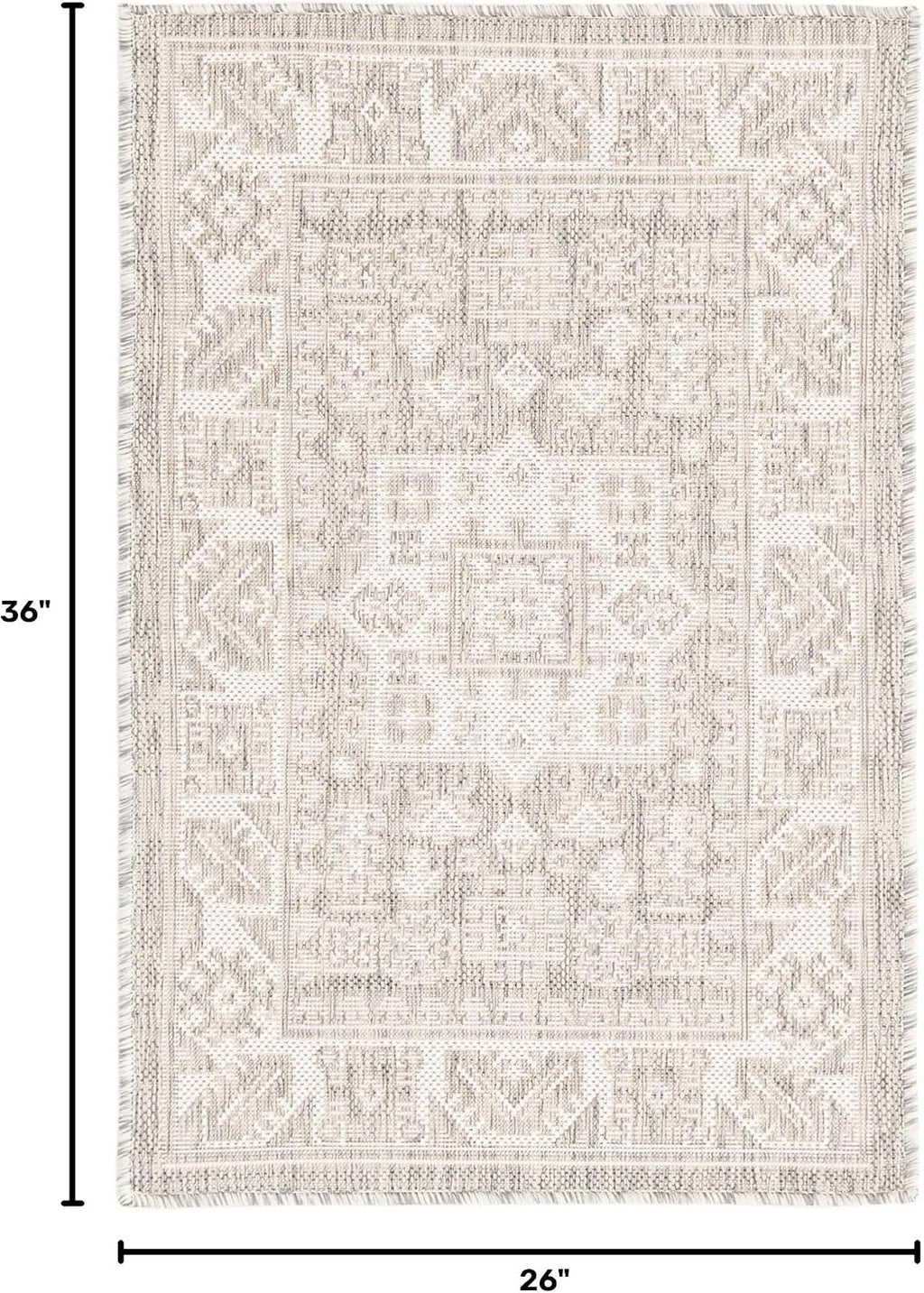 Rugs.com - Outdoor Aztec Rug – 2' x 3' 1 Light Gray Indoor/Outdoor Rug – Weather Resistant Flatweave for Patios, Decks, and Porches