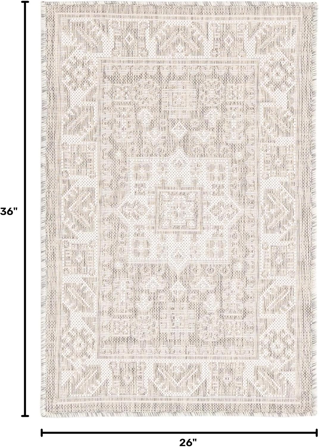 Rugs.com - Outdoor Aztec Rug – 2' x 3' 1 Light Gray Indoor/Outdoor Rug – Weather Resistant Flatweave for Patios, Decks, and Porches