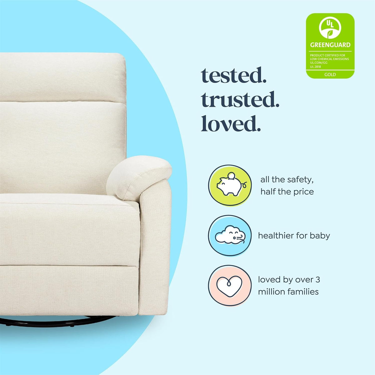 DaVinci Suzy Recliner Glider w/ 270° Swivel, Electronic, Vanilla