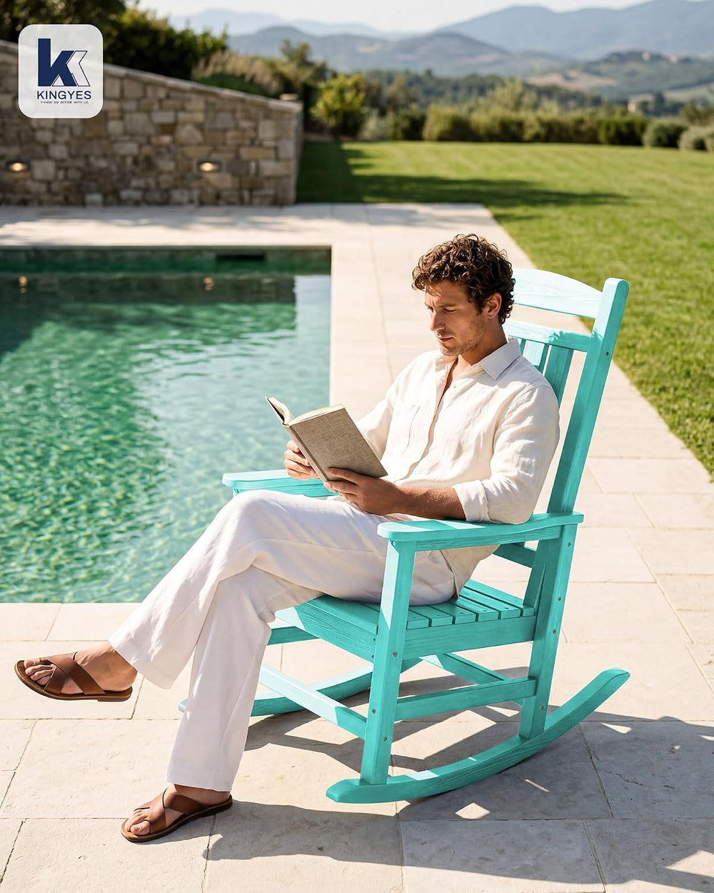 KINGYES Oversized Outdoor Rocking Chair for Adults, Porch Rockers, Aruba