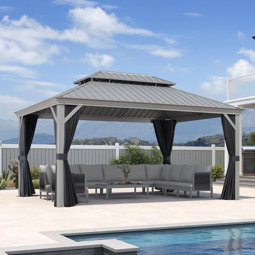 PURPLE LEAF Outdoor Gazebo 11' x 15' Hardtop Gazebo, Hidden Drainage System