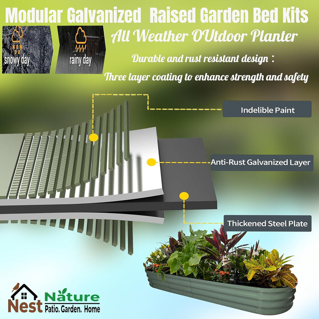 NestNature 17" Tall Galvanized Garden Bed,10-in-2 Modular Raised Garden Bed