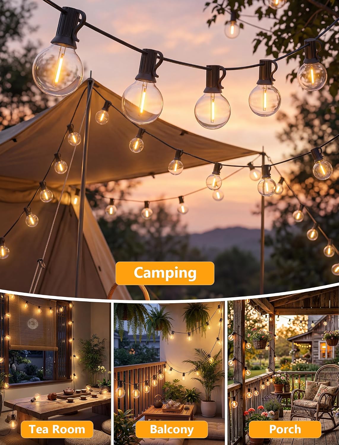 100FT Outdoor String Lights - Shatterproof G40 LED Bulbs, Waterproof Connectable Patio String Lights for Outside Backyard, Wedding & Bistro Party Decor, Warm White 2700K (50 Bulbs + 2 Spare)