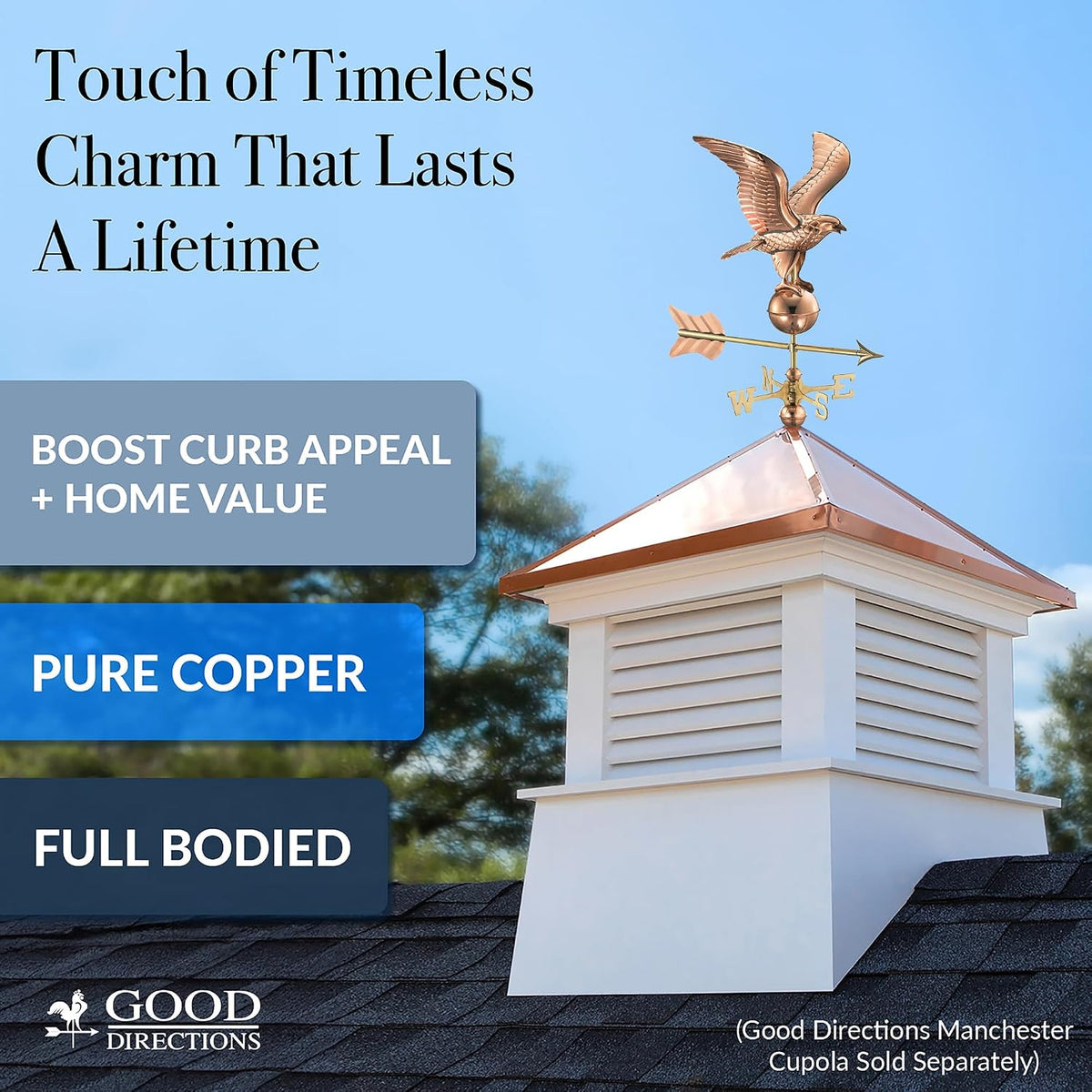 Good Directions 8815PR Eagle Cottage Weathervane, Polished Copper with Roof Mount, Medium