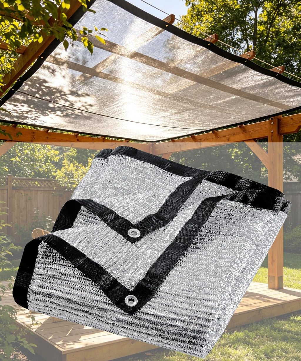 85% Aluminet Shade Cloth with Grommets, Reflective Shade Cover 10 X 10FT