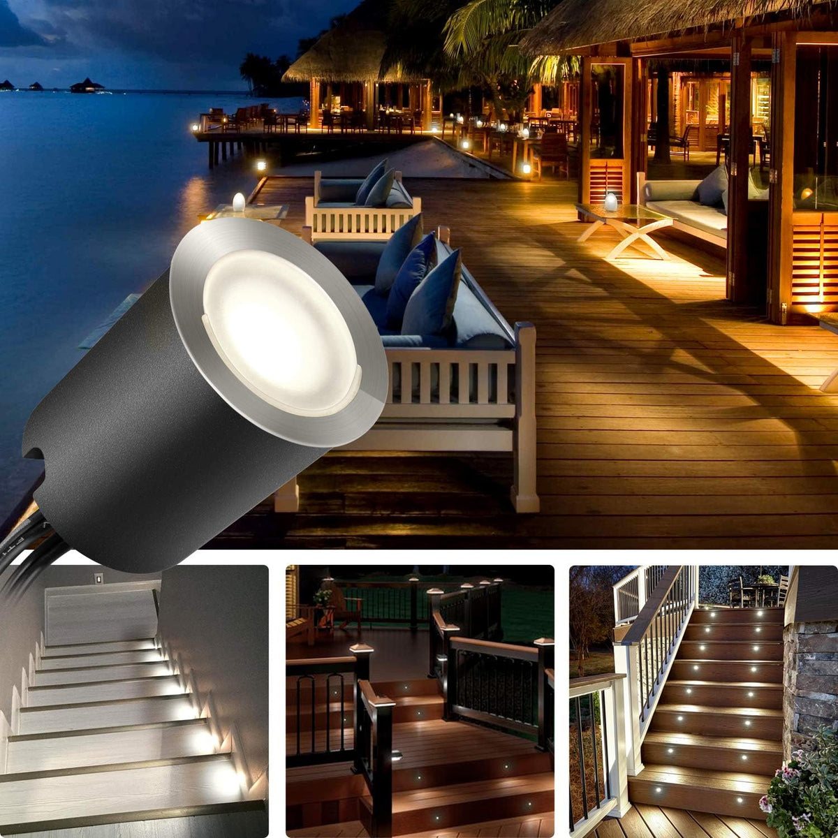 SMY Lighting Recessed LED Deck Light Kits with Black Protecting Shell φ32mm, Outdoor Landscape Lighting IP67 Waterproof,12V Low Voltage for Garden,Yard Steps,Stair,Patio,Floor,Kitchen Decoration