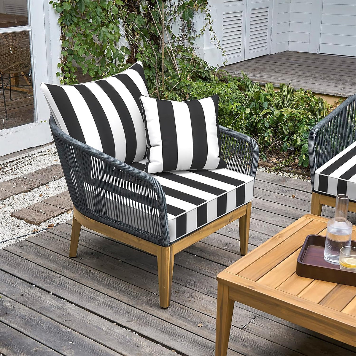 LVTXIII Outdoor Deep Seat Cushion Patio Seat and Back Cushion Set Seasonal Chair Cushion with Removable Cover and Adjustable Buckle for Home and Garden, 24"x24"x4", Cabana Black