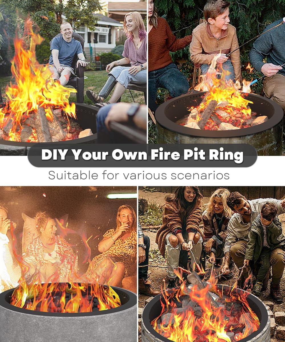 28 Inch Smokeless Fire Pit Ring Insert Firepit Kit Outdoor, Black