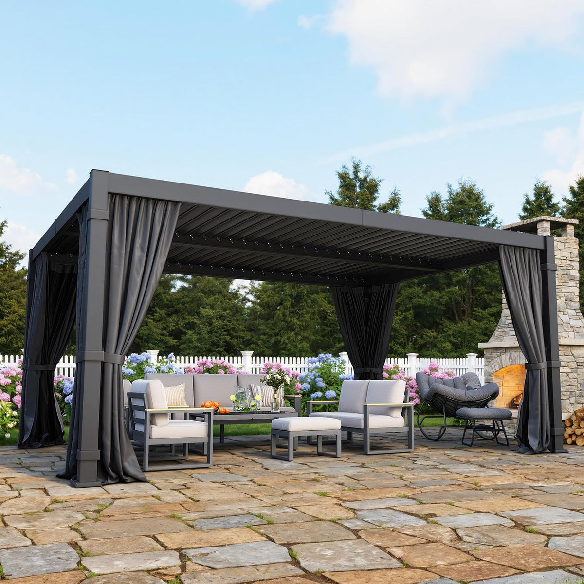 12' x 16' Pergola with Adjustable Louvered Roof and Aluminum Frame