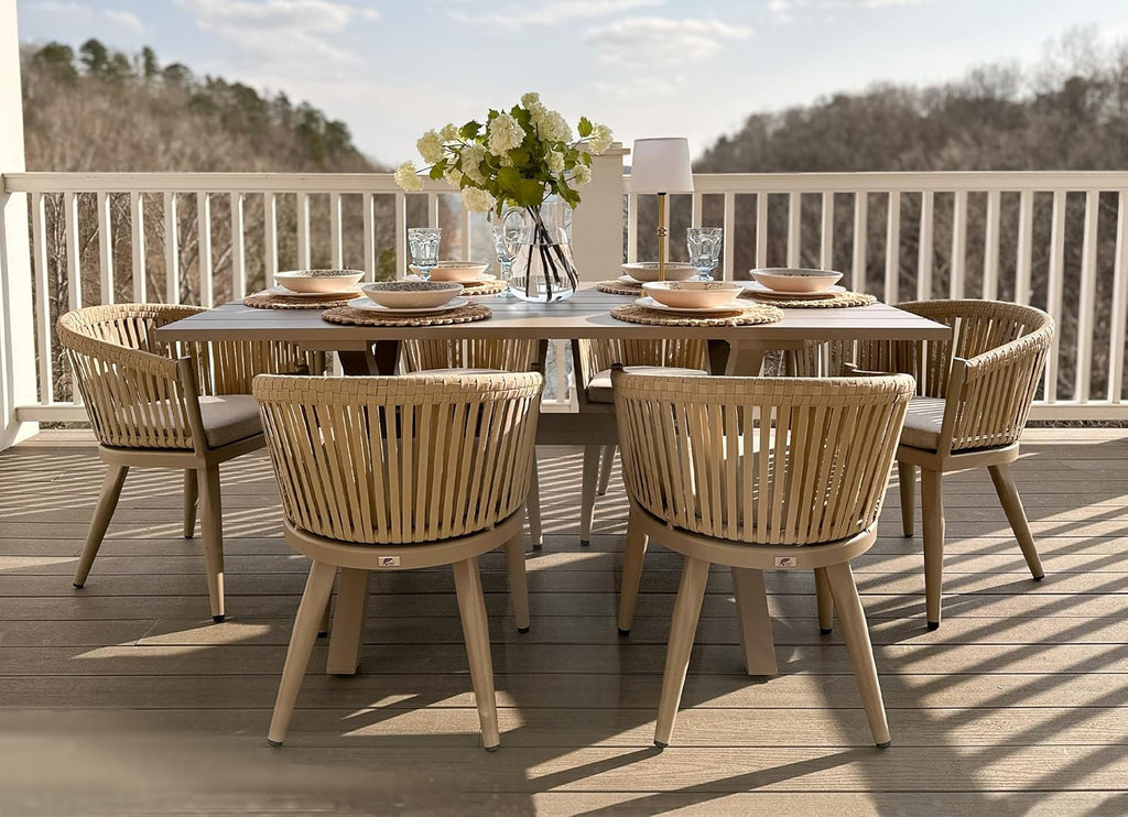 PURPLE LEAF 7 Pieces Outdoor Dining Set with Cushion Chairs, Champagne