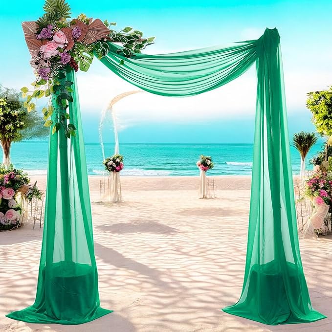 MDS Halloween Chiffon Draping Fabric - 1 Panel, 30" Wide x 40ft Long - Sheer Spooky Arbor & Canopy Drapery for Haunted House Backdrops, Party Ceilings, DIY Costumes & Themed Events - Emerald Green