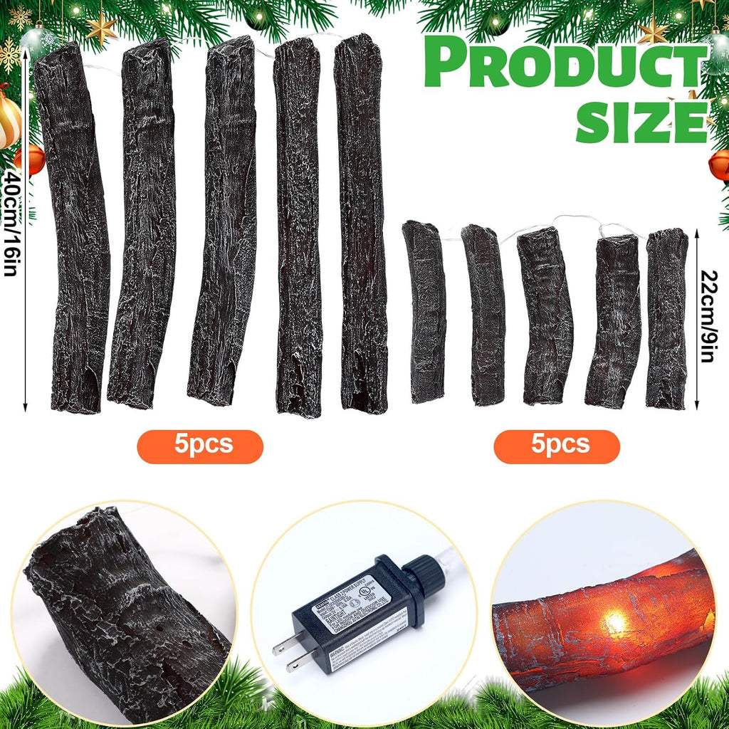 Tuanse 10 Pcs 8.7 in, 16 in Christmas Fireplace Logs Flameless Fake Logs