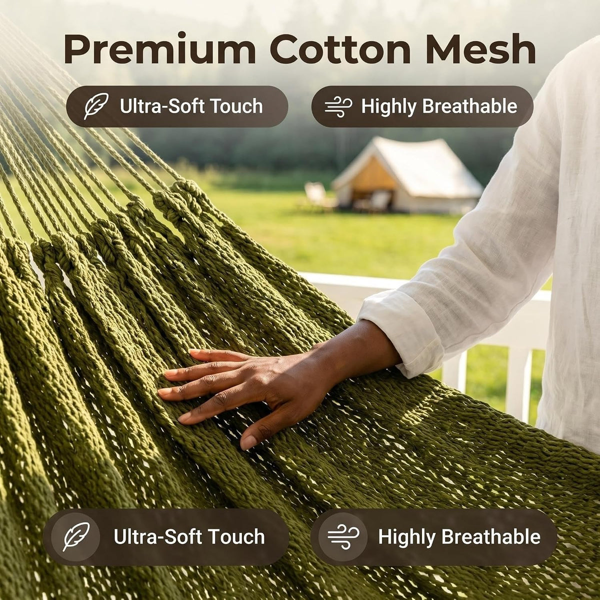 Handwoven Mayan Hammock with Carry Bag, 2 Person Family Size Cotton Nylon Rope Hammock, 500 lb Capacity, Portable Handmade Hammock for Camping, Backyard, Porch, Indoor Outdoor Use