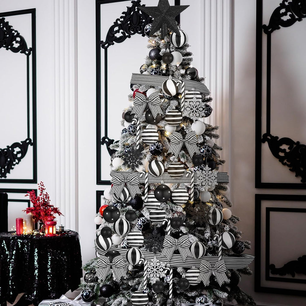 68 Pcs Black and White Christmas Tree Decor Nightmare Halloween Ornaments