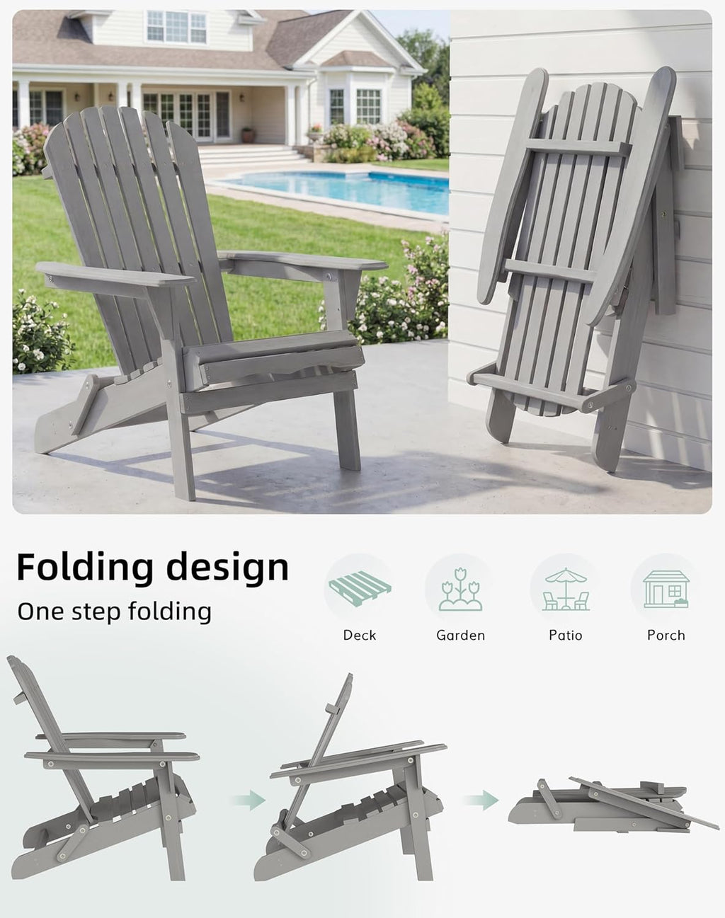 Wooden Folding Adirondack Chair Set of 4, Half Pre-Assembled Wood Lounge Chair for Outdoor Patio Garden Lawn Backyard Deck Pool Beach Firepit