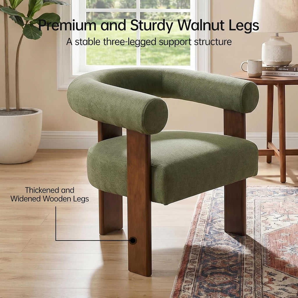 Usaint Upholstered Barrel Accent Chair Set of 2 with Walnut Wood Legs