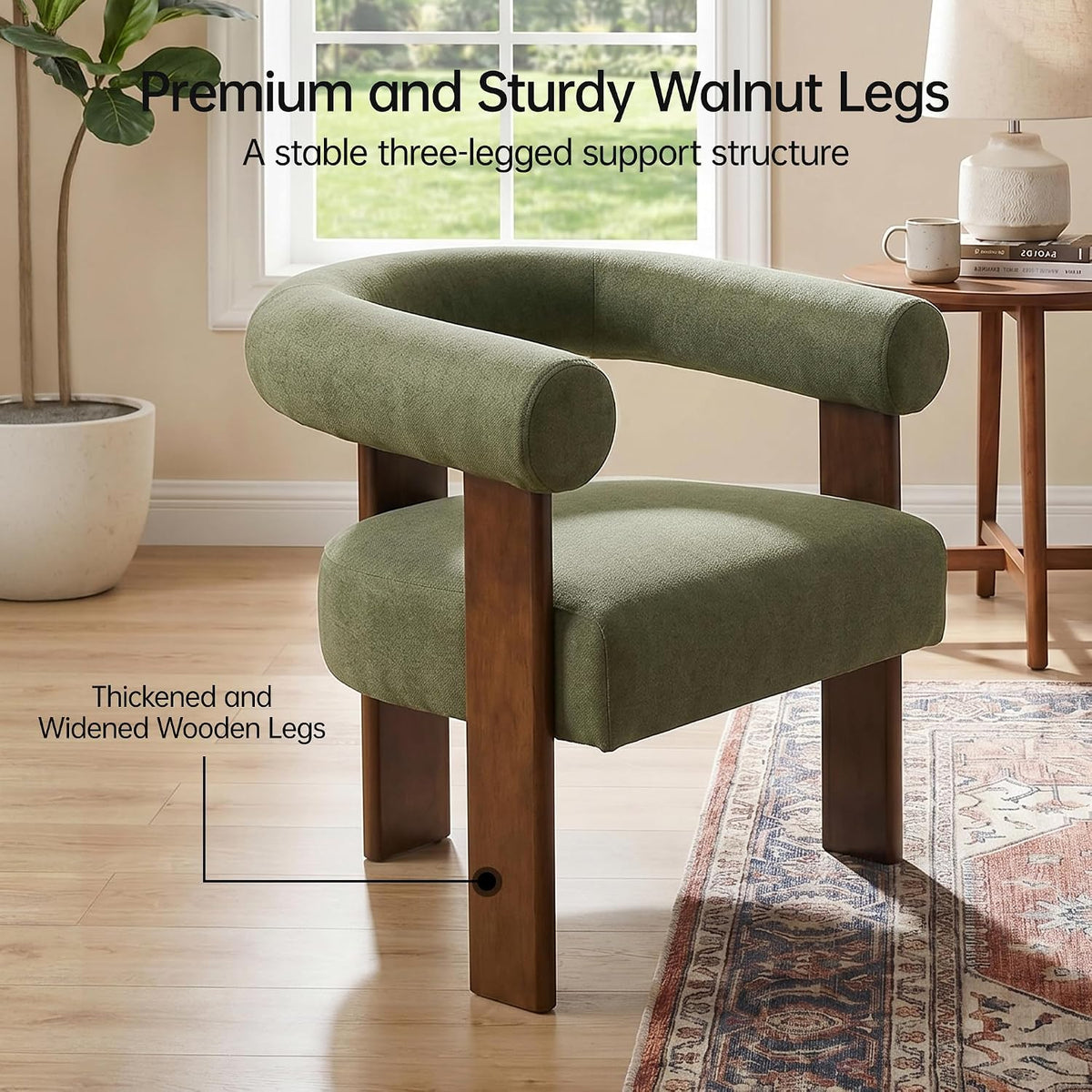 Usaint Upholstered Barrel Accent Chair Set of 2 with Walnut Wood Legs