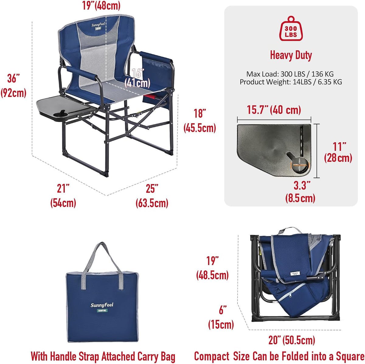 SUNNYFEEL Oversized Camping Chair Portable Directors Chairs with Side Table