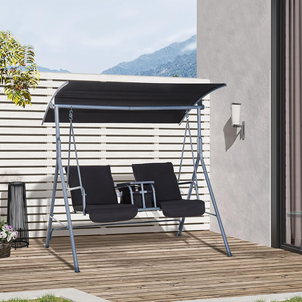 Outsunny 2 Person Porch Swing with Stand Canopy Outdoor Swing Gray