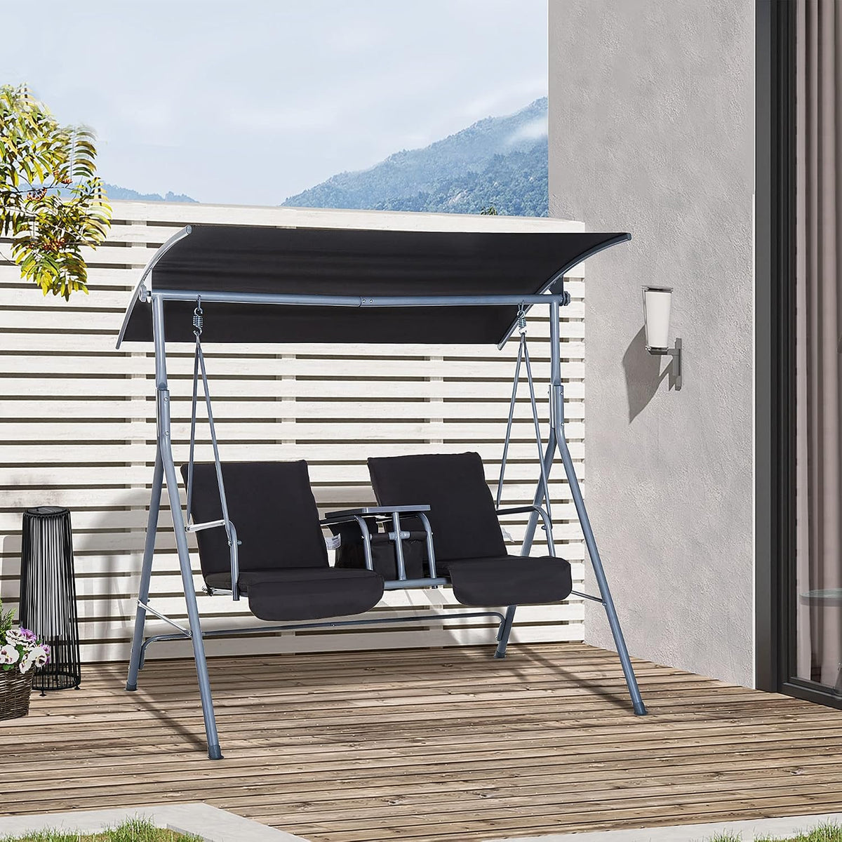 Outsunny 2 Person Porch Swing with Stand Canopy Outdoor Swing Gray