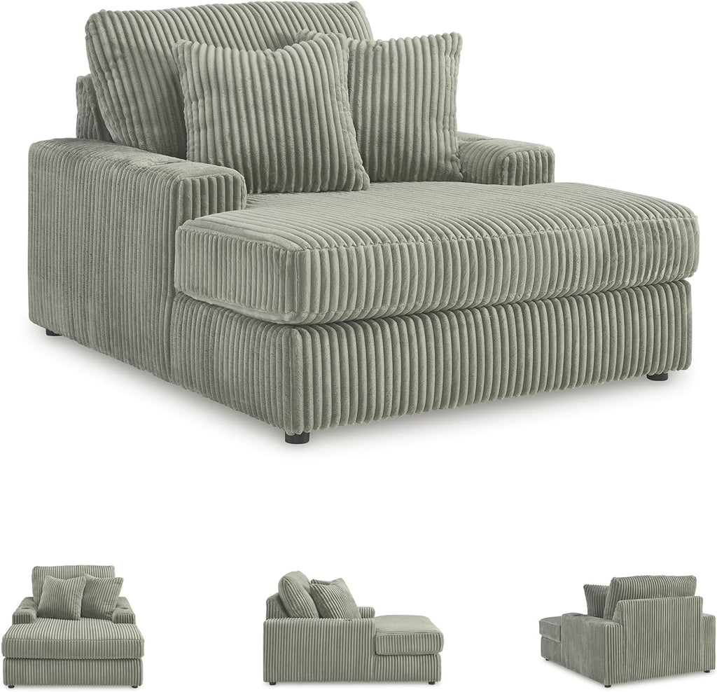 Signature Design by Ashley Lindyn Casual Chaise Lounge Chair Indoor, Oversized No Assembly with Reversible Cushions, USB Port & Cup Holders, Gray, 51" W x 64" D