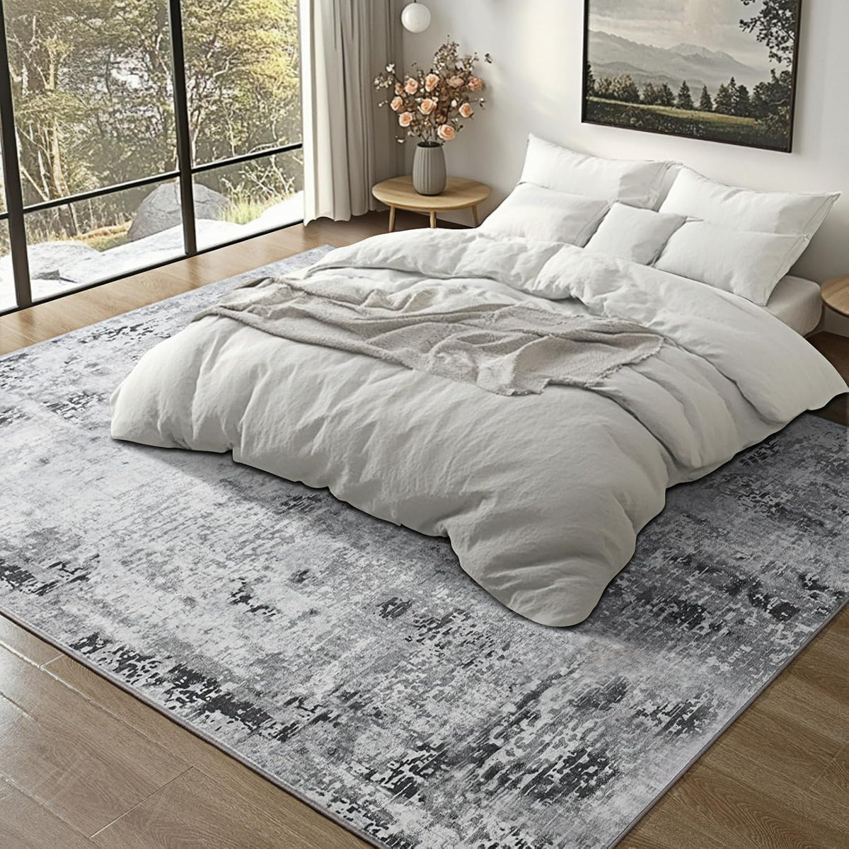 Kelarea Washable Area Rug 6x9, Non-Slip Low Pile Abstract Grey