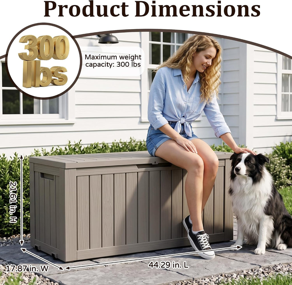 Outdoor Storage Box,120 Gallon Lockable Deck Box with Wheels,Grey