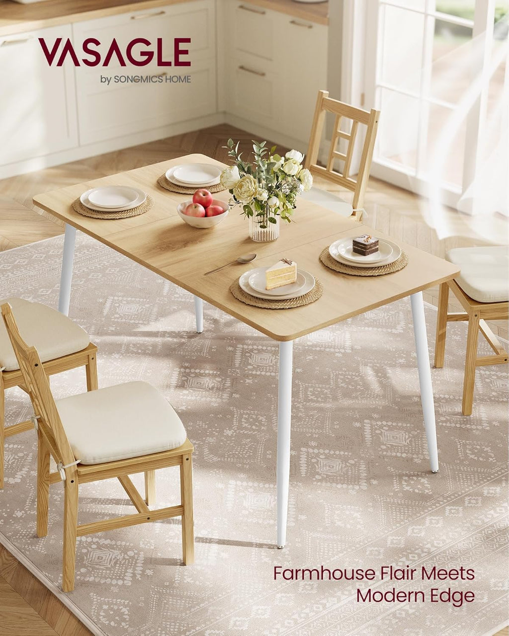 VASAGLE 55.1" Dining Table for 4-6 People, Modern Kitchen Table