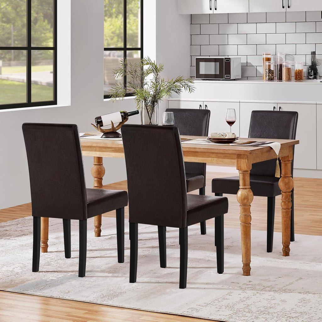 Yaheetech Dining Chairs Set of 4 Upholstered Kitchen Chairs Dark Brown