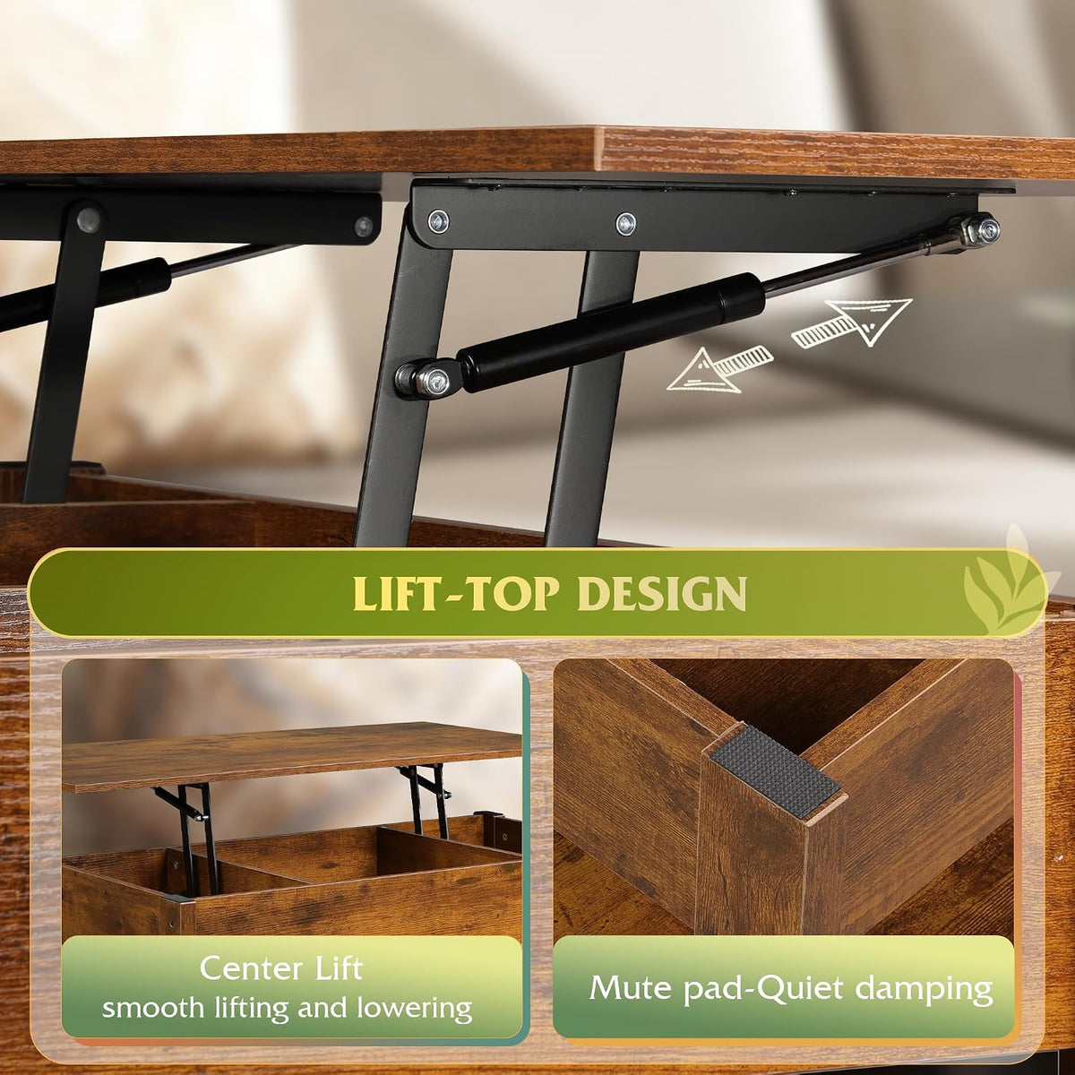 WLIVE Lift Top Coffee Table with 2 Drawers Brown