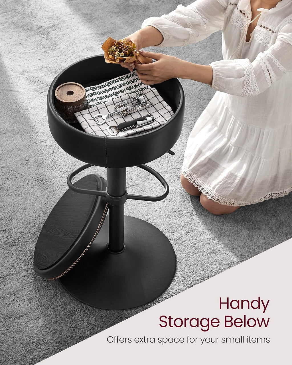 vasagle 360° swivel bar stool, height adjustable, with shown in use