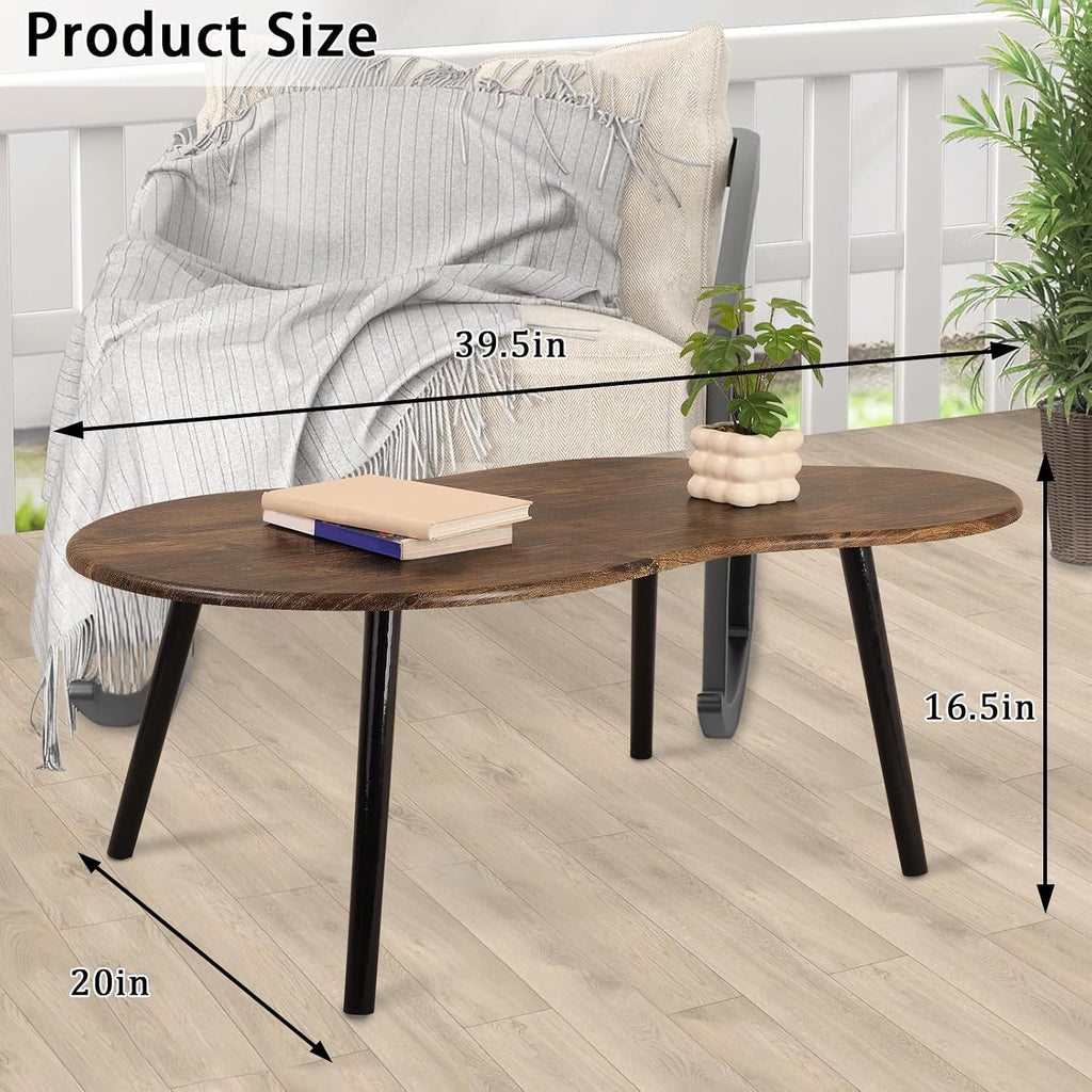 Small Cloud Shape Coffee Table Wooden Center Table, Retro Brown