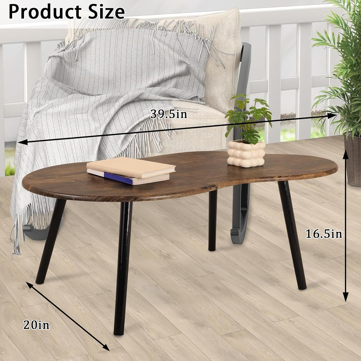 Small Cloud Shape Coffee Table Wooden Center Table, Retro Brown