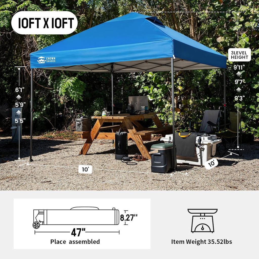 CROWN SHADES 10x10 Pop Up Canopy Tent,Outdoor Canopy,Blue