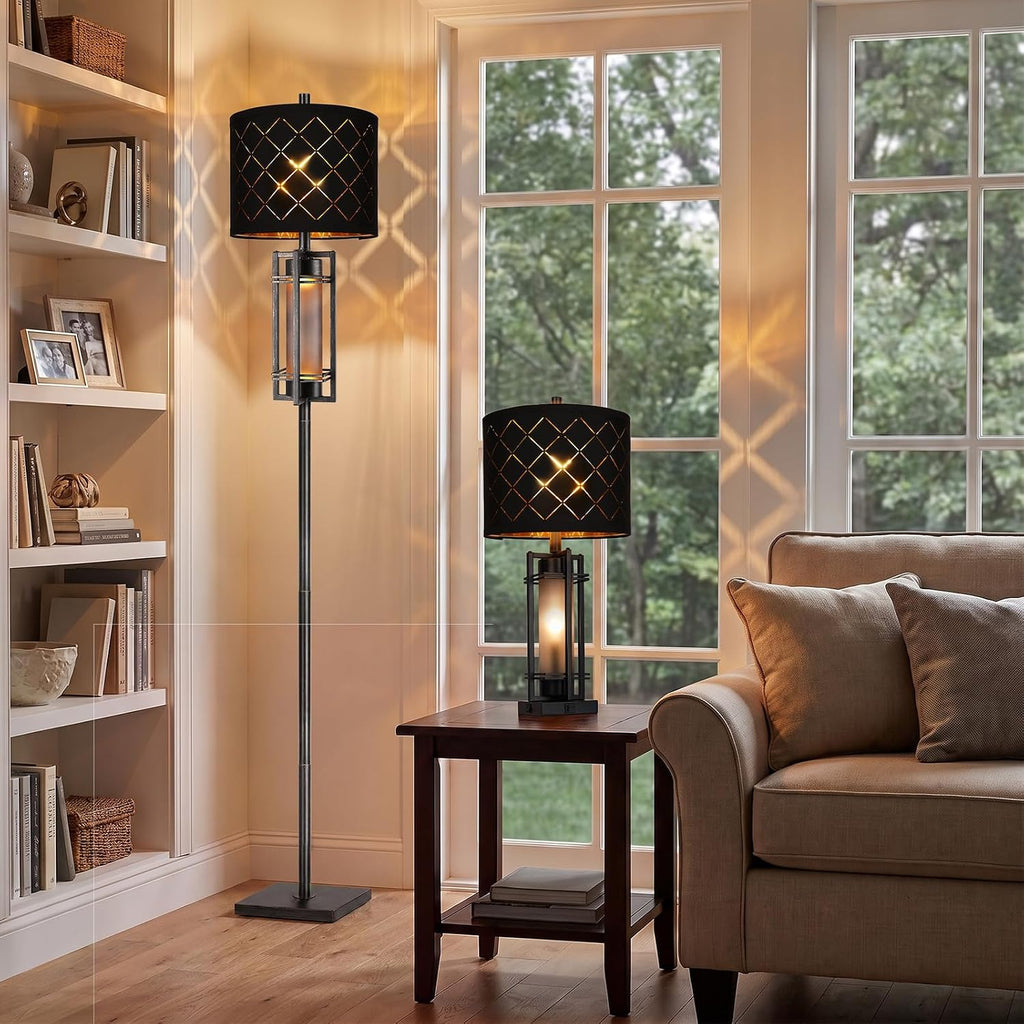 74'' Floor Lamp with Nightlight, Modern Black Tall Standing Lamp,Metal Base