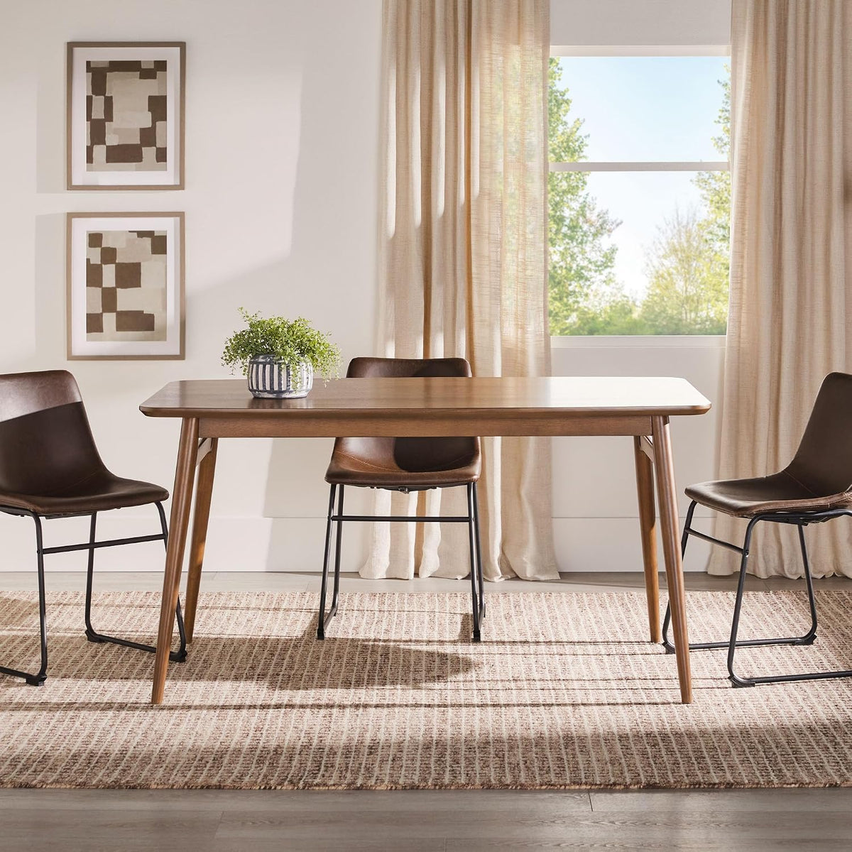 Walker Edison Mid-Century Modern Solid Wood Tapered-Leg Dining Table, 59 Inch, Walnut