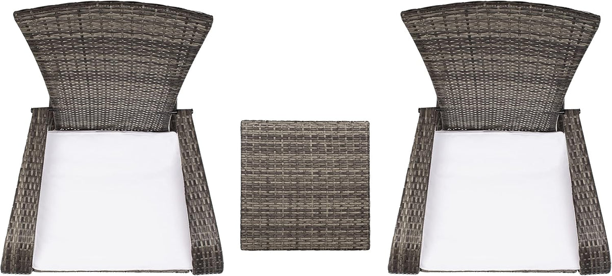 SAFAVIEH Outdoor - Edna 3-Piece Lounge Set - Grey Brown & White - Steel Frame & Faux Rattan with Cushion - Wingback Tropical French Design - Ideal for Patio, Deck, Porch, Backyard (PAT7719C)