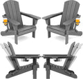 SERWALL Folding Adjustable Adirondack Chairs Set of 4, Cup Holders, Gray