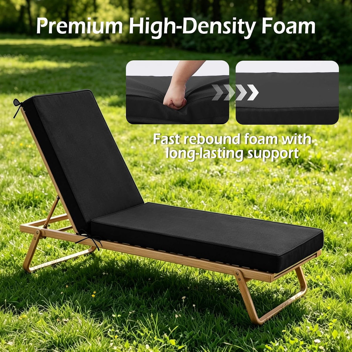 Chaise Lounge Cushions Outdoor, 72"x21"x3", Black