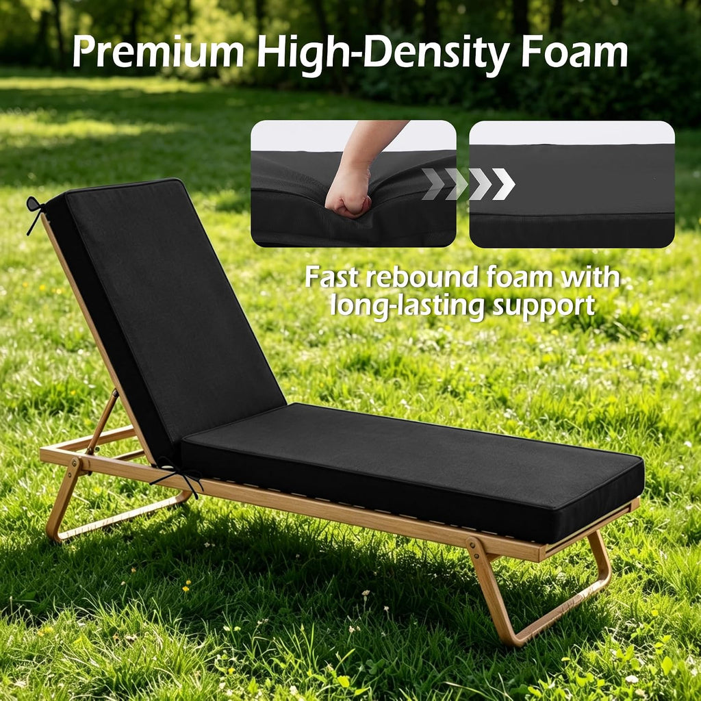 Chaise Lounge Cushions Outdoor Set of 2, 72"x21"x3", Black