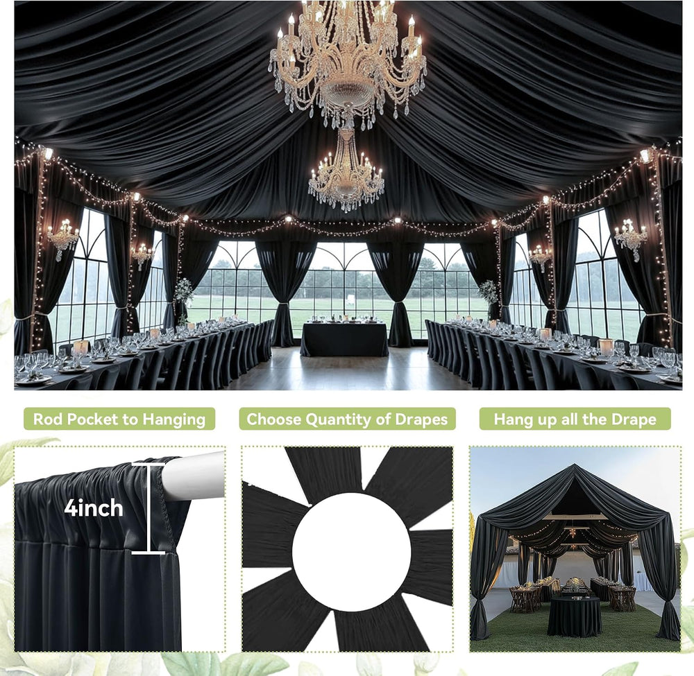 4 Panels 5ftx30ft Black Ceiling Drapes for Halloween Parties
