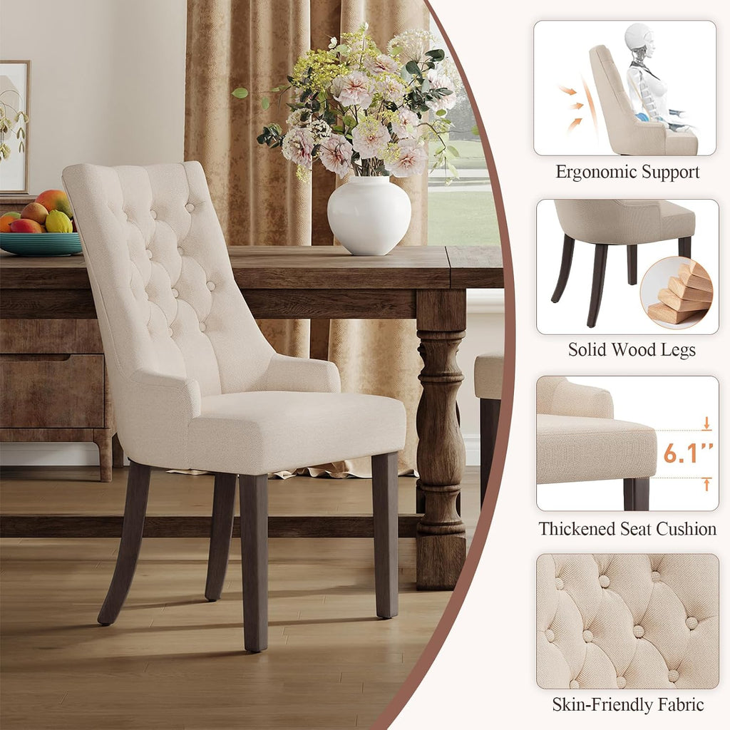 COLAMY Wingback Upholstered Dining Chairs Set of 6, Fabric Side Dining Room Chairs with Tufted Button, Living Room Chairs for Home Kitchen Resturant- Beige