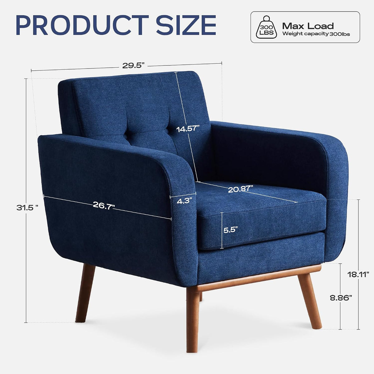 HUIMO Fabric Accent Chairs Set of 4, Living Room Chairs (4, Dark Blue)
