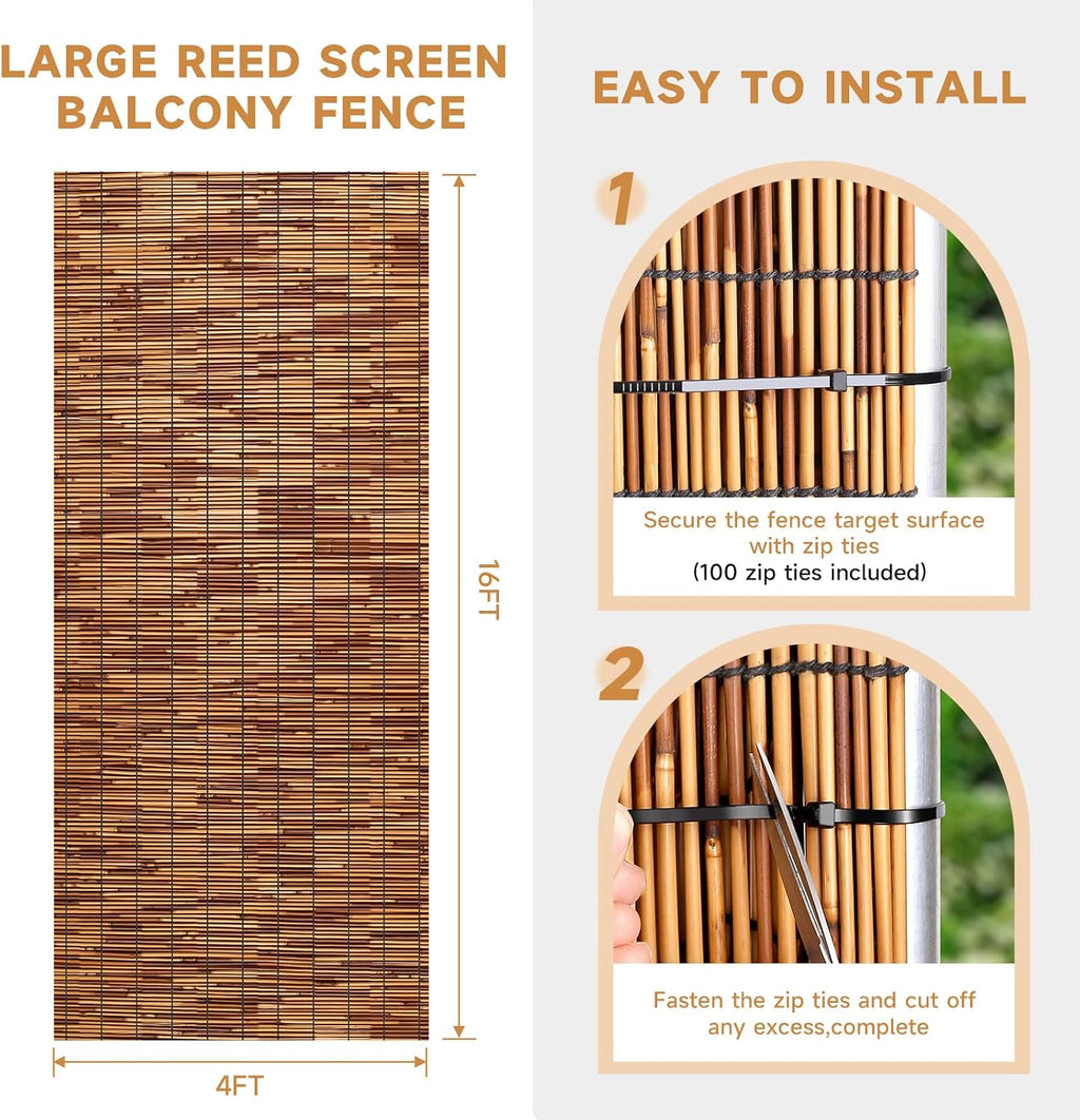 ZNCMRR Reed Fencing Rolls Fencing 4ft High Roll Reed Screen for Balcony Patio Garden Backyard 4FT X 16.4FT Privacy Fence（Brown）