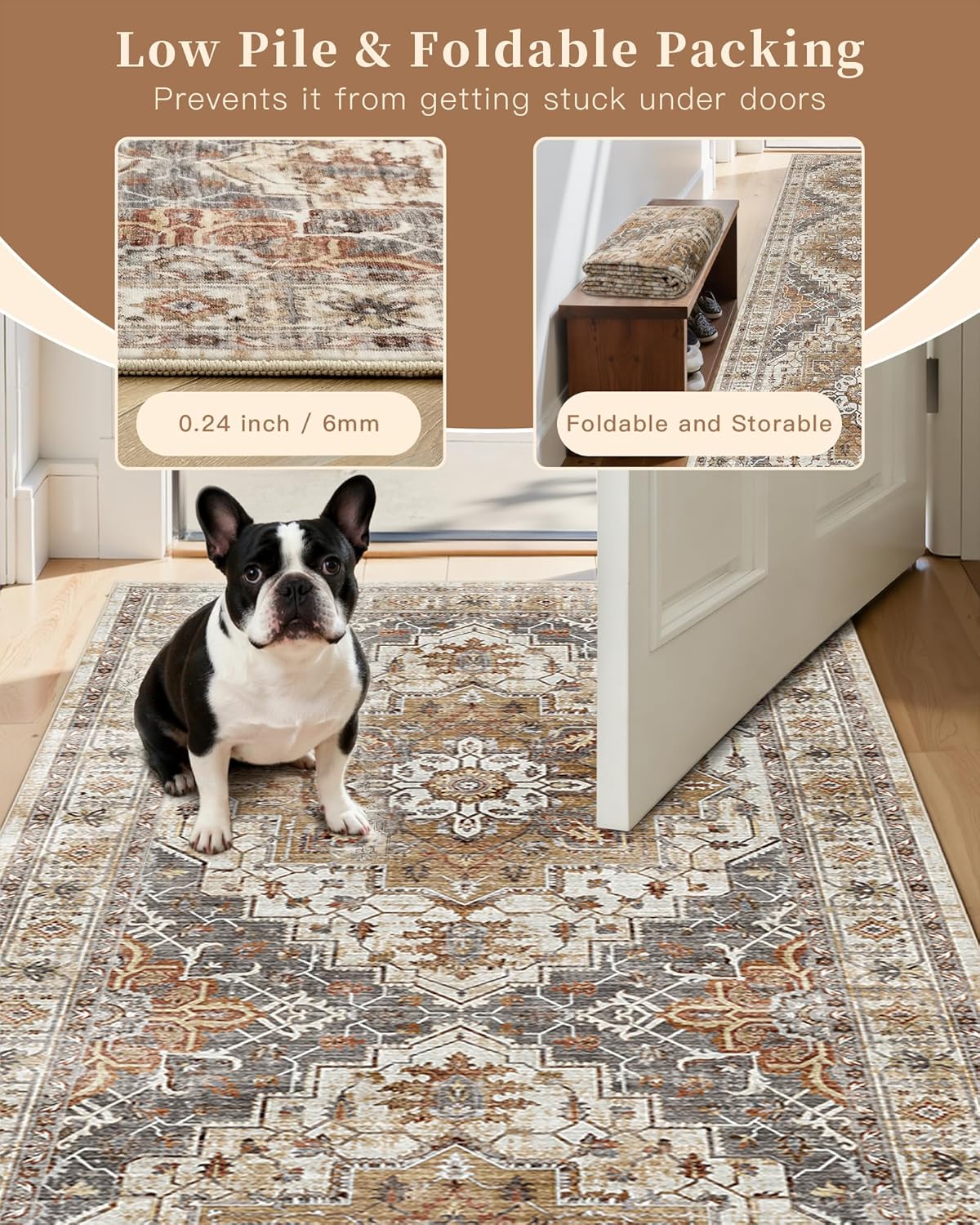 Madane 8x10 Area Rugs for Living Room, Non-Slip Washable Rug, Turmeric/Grey