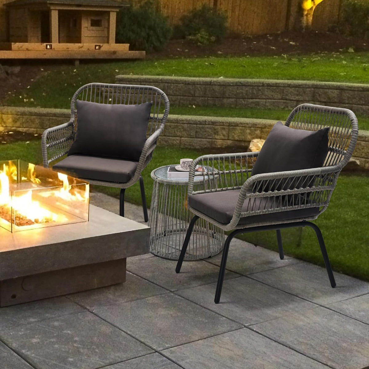 wildformers 3 pieces rattan wicker bistro set, patio on a desk or shelf