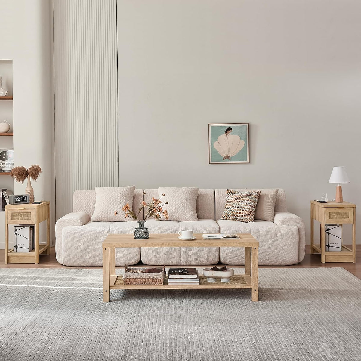 Lerliuo Farmhouse Coffee Tables for Living Room, Natural