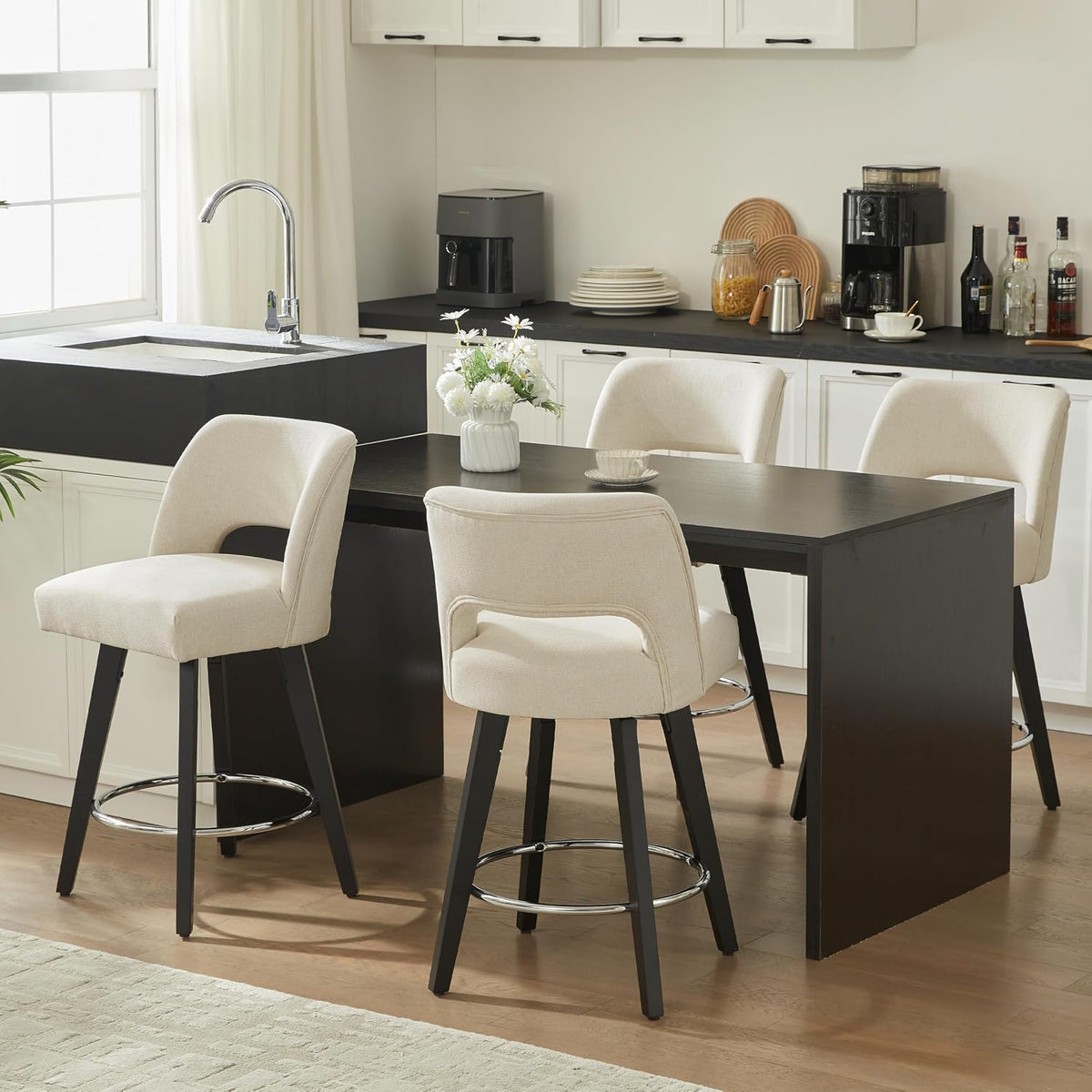 VKNOW 26" Wooden Swivel Counter Height Bar Stools Set of 2 with Open Back